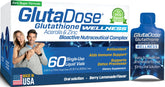 Bottle of liquid glutathione supplement with lemon berry acerola flavor
