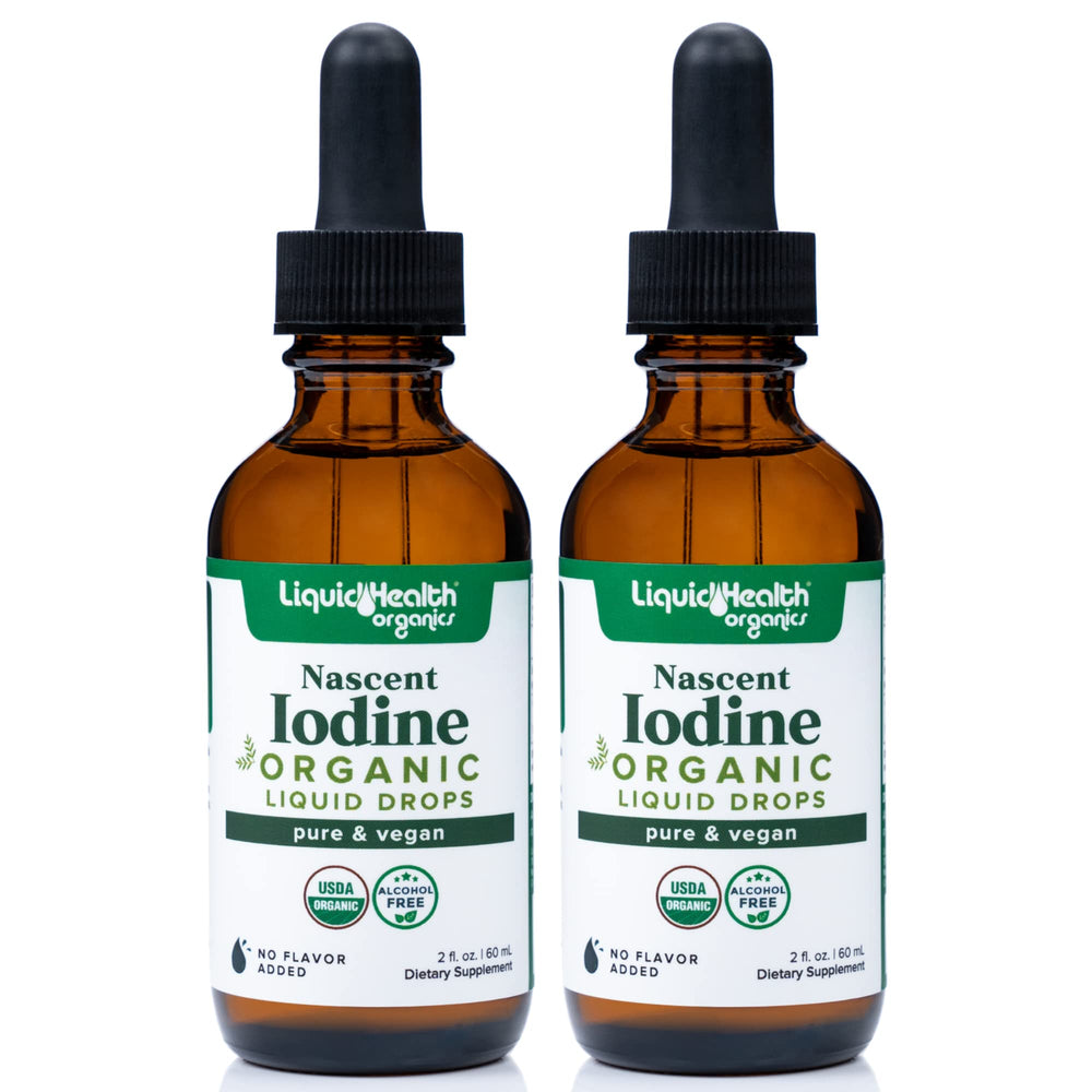Liquid Health Nascent Iodine Drops bottle and packaging (2-pack)
