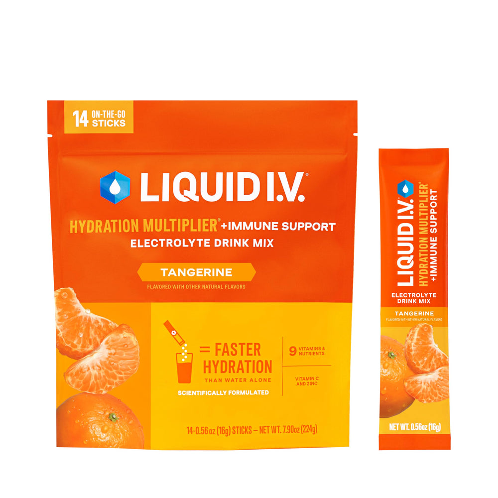 Liquid I.V Hydration Multiplier Tangerine box with single-serving packets