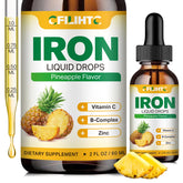 Pineapple-flavored liquid iron supplement drops for women, men, and kids in a 2 oz bottle