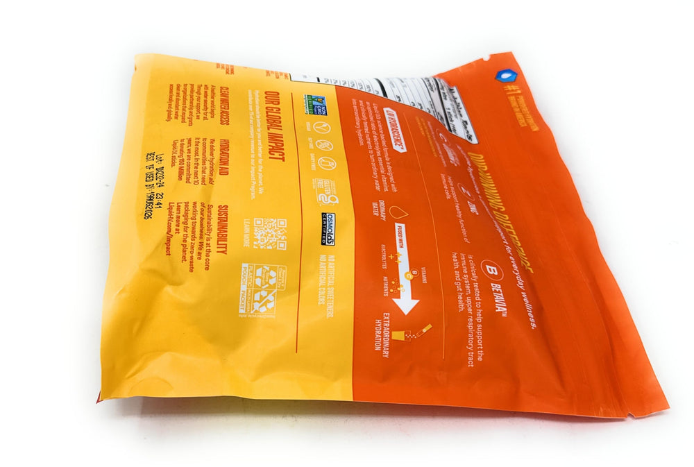 Liquid I.V. Hydration Plus Immune mango-passionfruit packaging on shelf