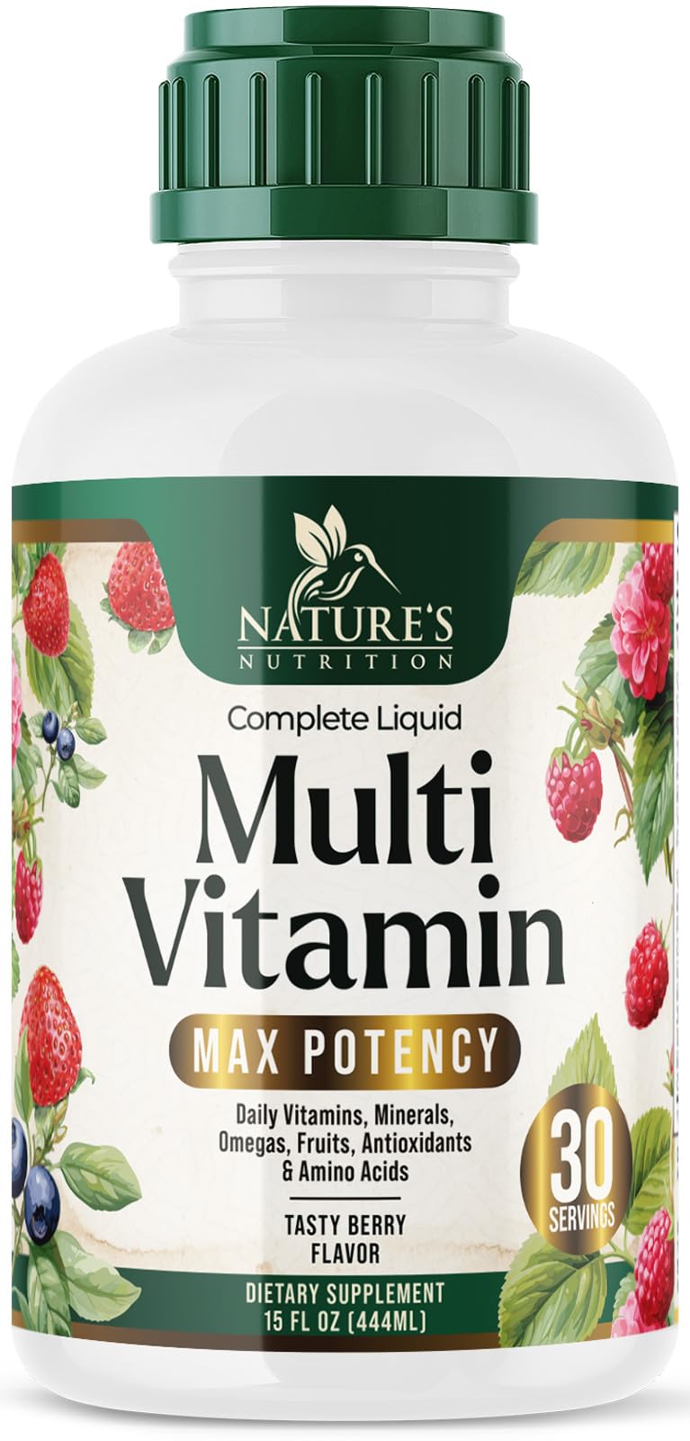 Front view of the Berry flavor Liquid Multivitamin bottle, 15 oz