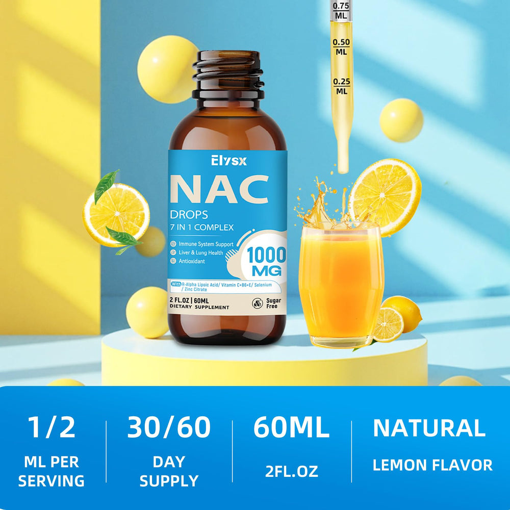 Close-up of lemon-flavored NAC drops bottle