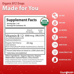 Nutrition facts label for LIQUIDHEALTH Vitamin B12 drops