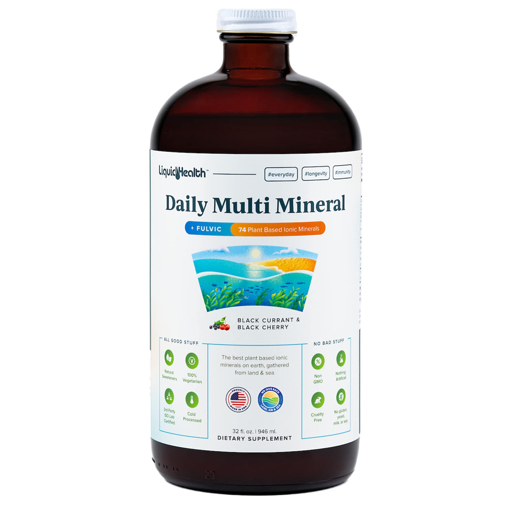 LIQUIDHEALTH daily multi-mineral liquid bottle supports daily wellness and vitality.