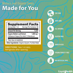 Made in USA badge with 2 fl oz bottle of mullein drops