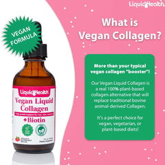 Close-up of LIQUIDHEALTH vegan collagen drops promoting hair, skin and nails