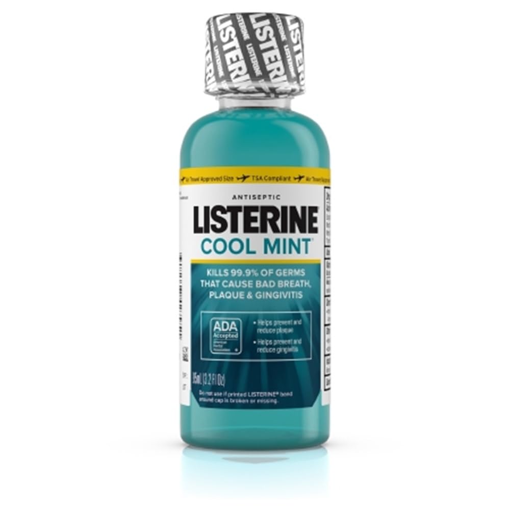 Listerine Cool Mint Antiseptic Mouthwash, 3.2 oz travel bottle, pack of 24