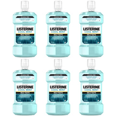 Front view of Listerine Cool Mint Alcohol-Free Mouthwash 500 mL 6-pack