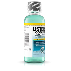 Back label view of Listerine Zero Cavity Mouthwash Clean Mint 3.2 oz bottle