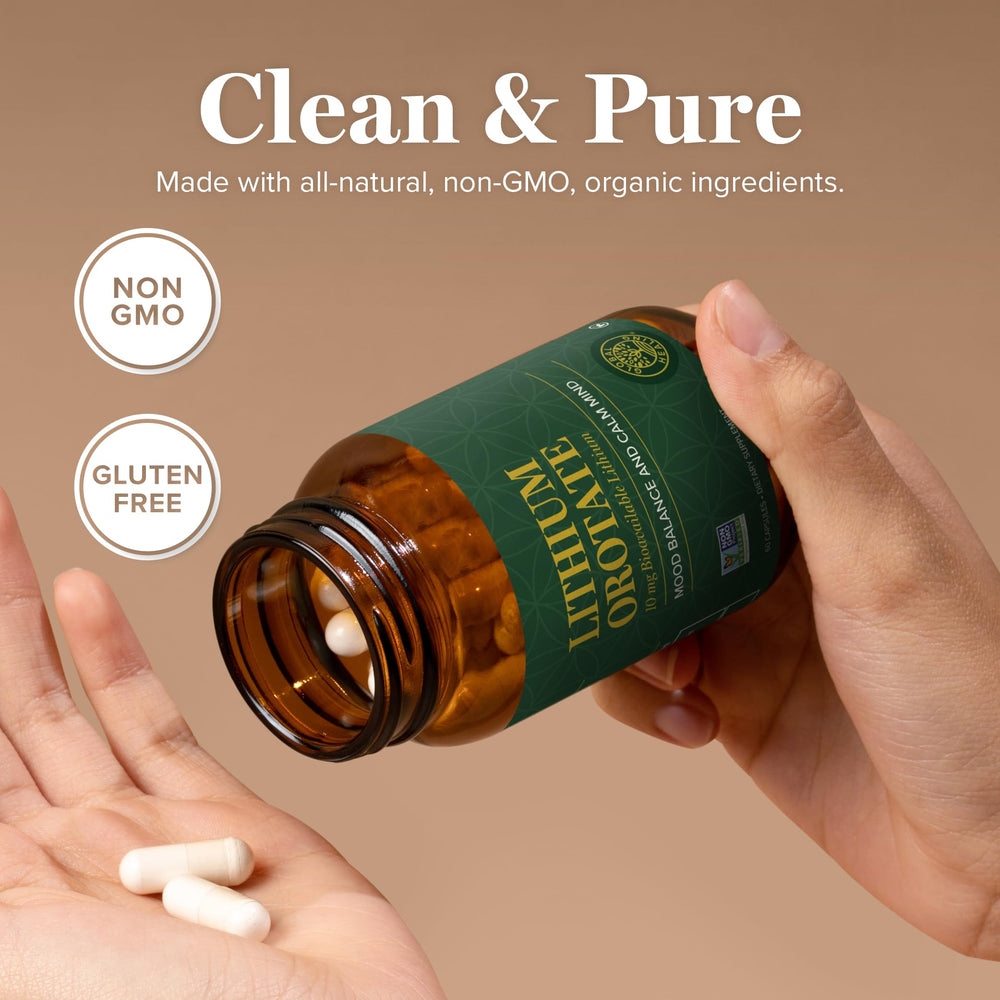 Bottle of Lithium Orotate 10mg with 60 capsules