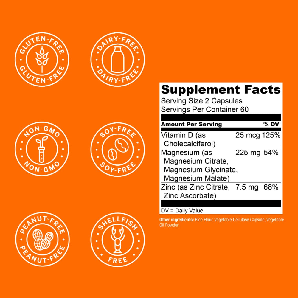 Vitamin D3 and zinc ingredients on Magwell label