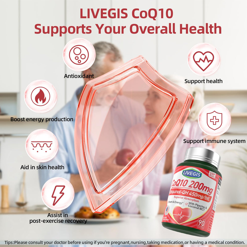 Two bottles of LIVEGIS CoQ10 200mg softgels in package