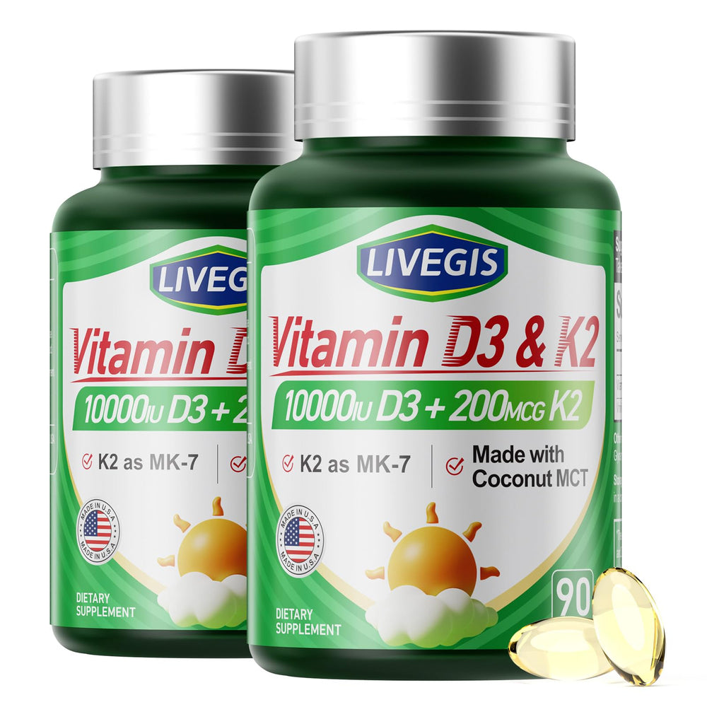 Front view of LIVEGIS Vitamin D3 K2 Softgels bottle