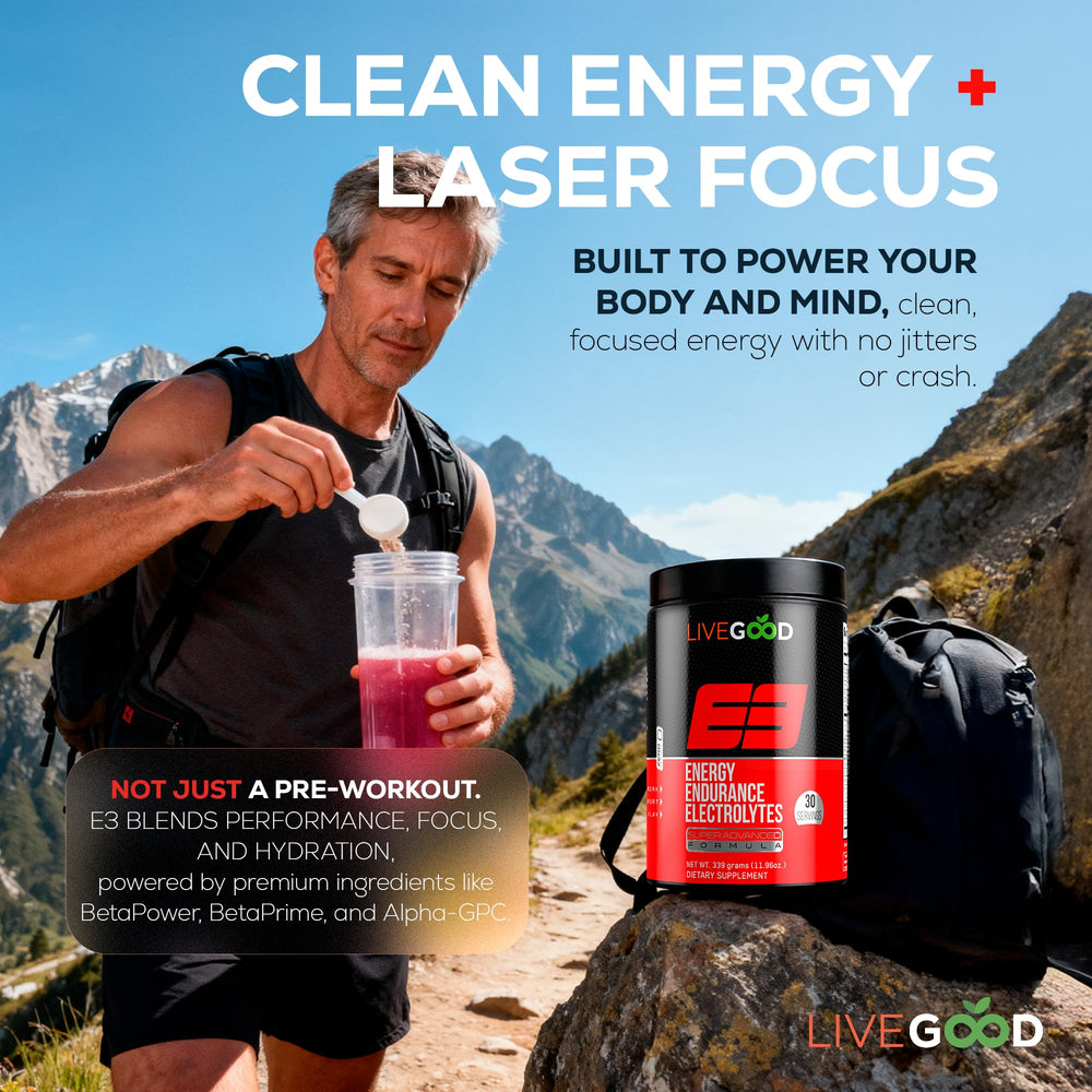 LIVEGOOD E3 athlete preworkout setup for daily performance