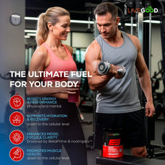 LIVEGOOD E3 ingredient panel graphic emphasizing EAAs, electrolytes, and BetaPower