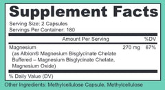 Nutritional facts panel of Magnesium Ease bottle