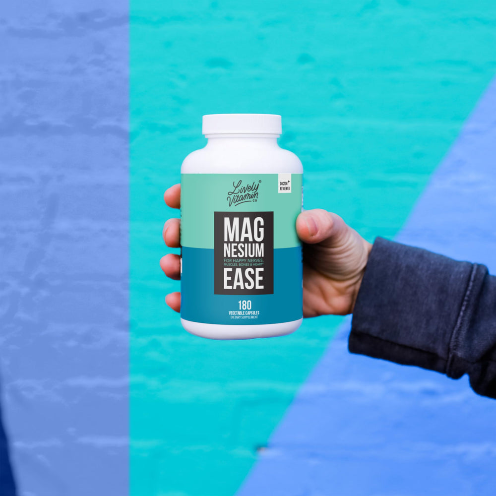 Lifestyle scene featuring Magnesium Ease product for relaxation