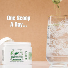 Liver detox powder being stirred into a glass of water