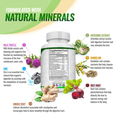 Ingredients including Milk Thistle, Dandelion, Beet Root, Turmeric and Artichoke