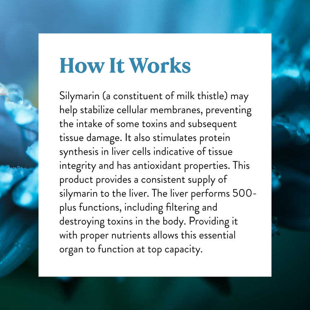 Bottle depicting liver health supplement benefits