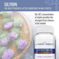 Liver Medic Hepatiben capsules closeup showing dosing convenience for daily use.