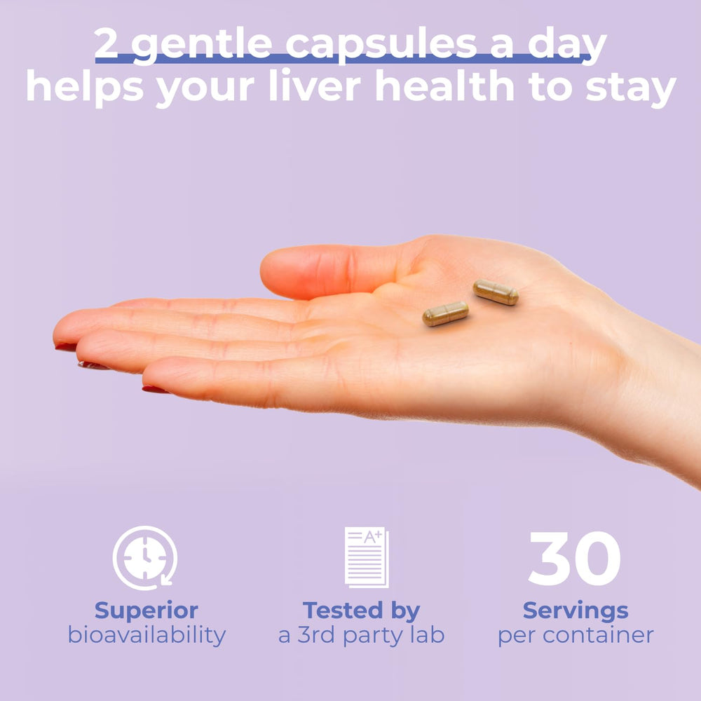 Close-up of vegan capsules in Liver Shield & Cleanse