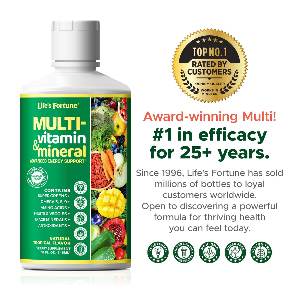 Non-GMO and sugar-free labeling on Life's Fortune bottle