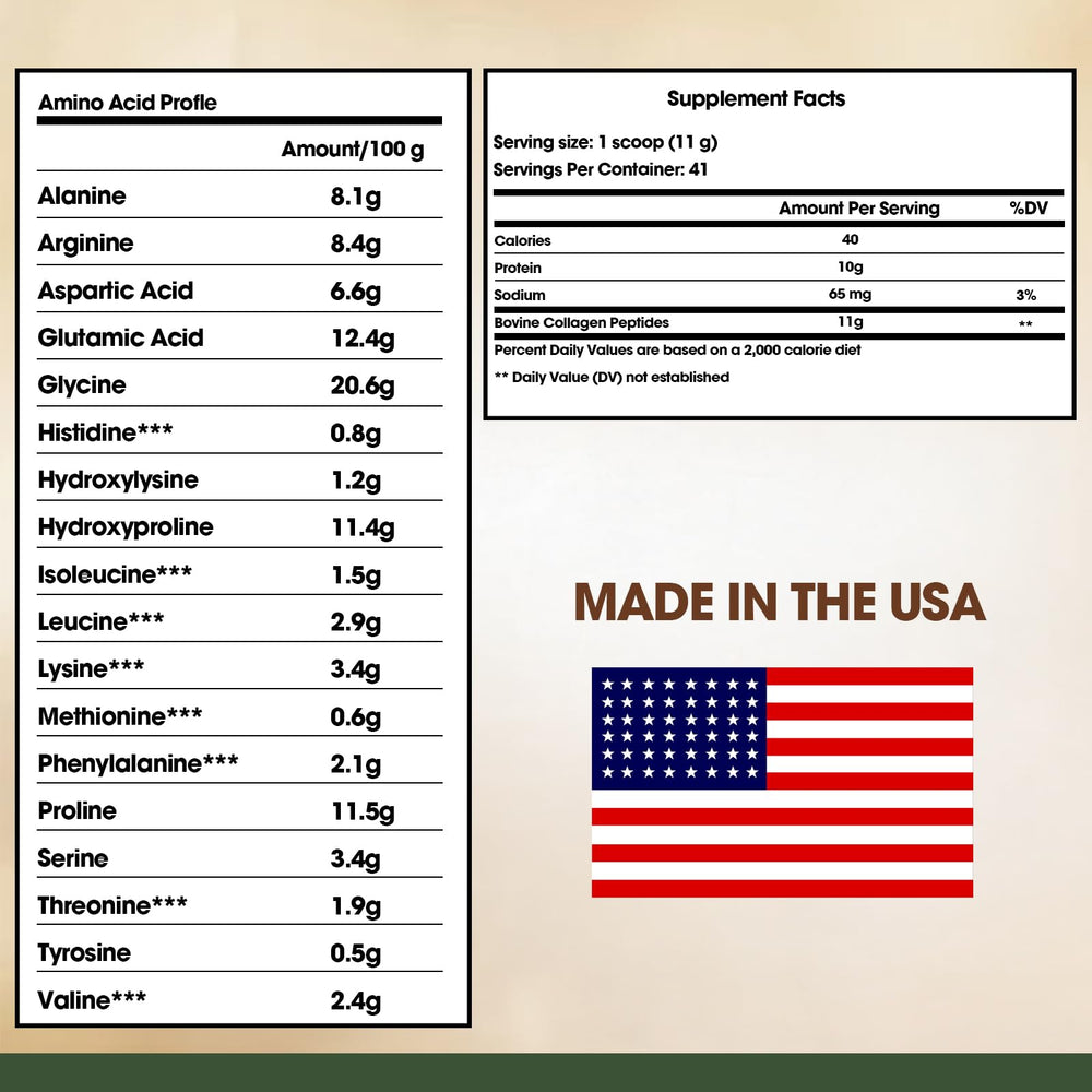 Scoop of collagen powder being added to a glass of water