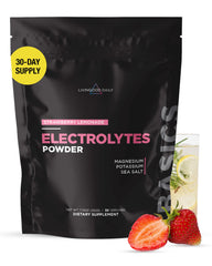 Livingood Daily Electrolytes powder bottle ready for hydration support in the kitchen