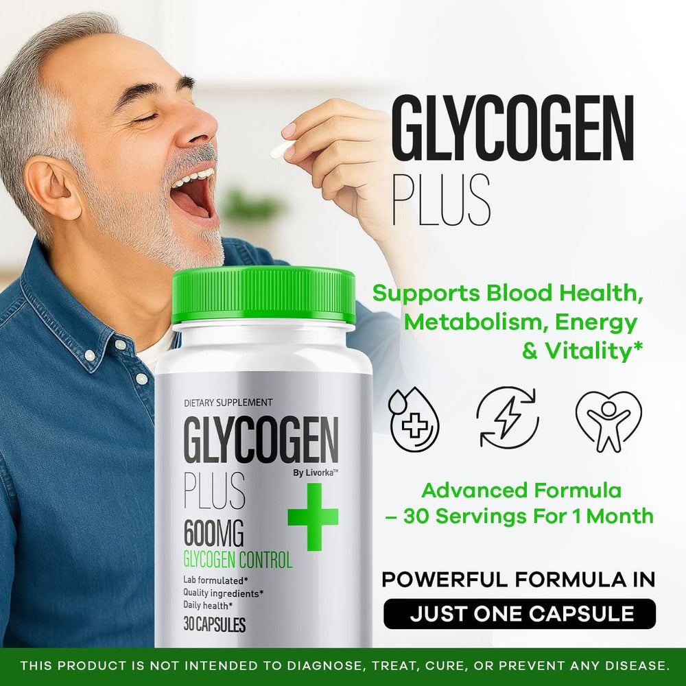 Close-up of LIVORKA Glycogen Plus 600mg bottle