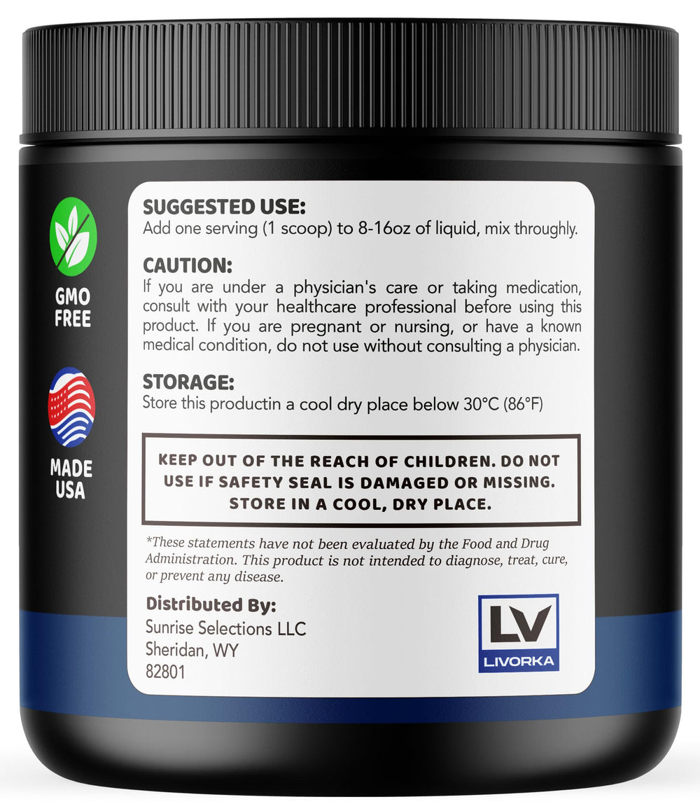 LIVORKA Nitric Boost Ultra Purple Powder label close-up emphasizing ingredient list.