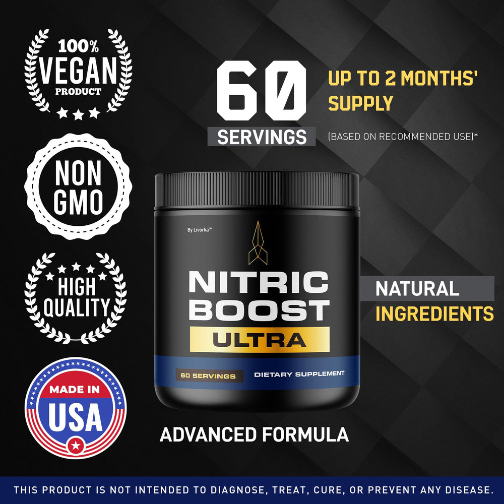 LIVORKA Nitric Boost Ultra Purple Powder shaken with water for quick daily energy.