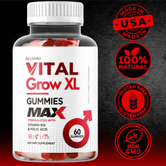 LIVORKA Vital Grow XL gummies closeup suggesting performance support for daily routines
