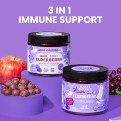 Chewable elderberry vitamins on light background