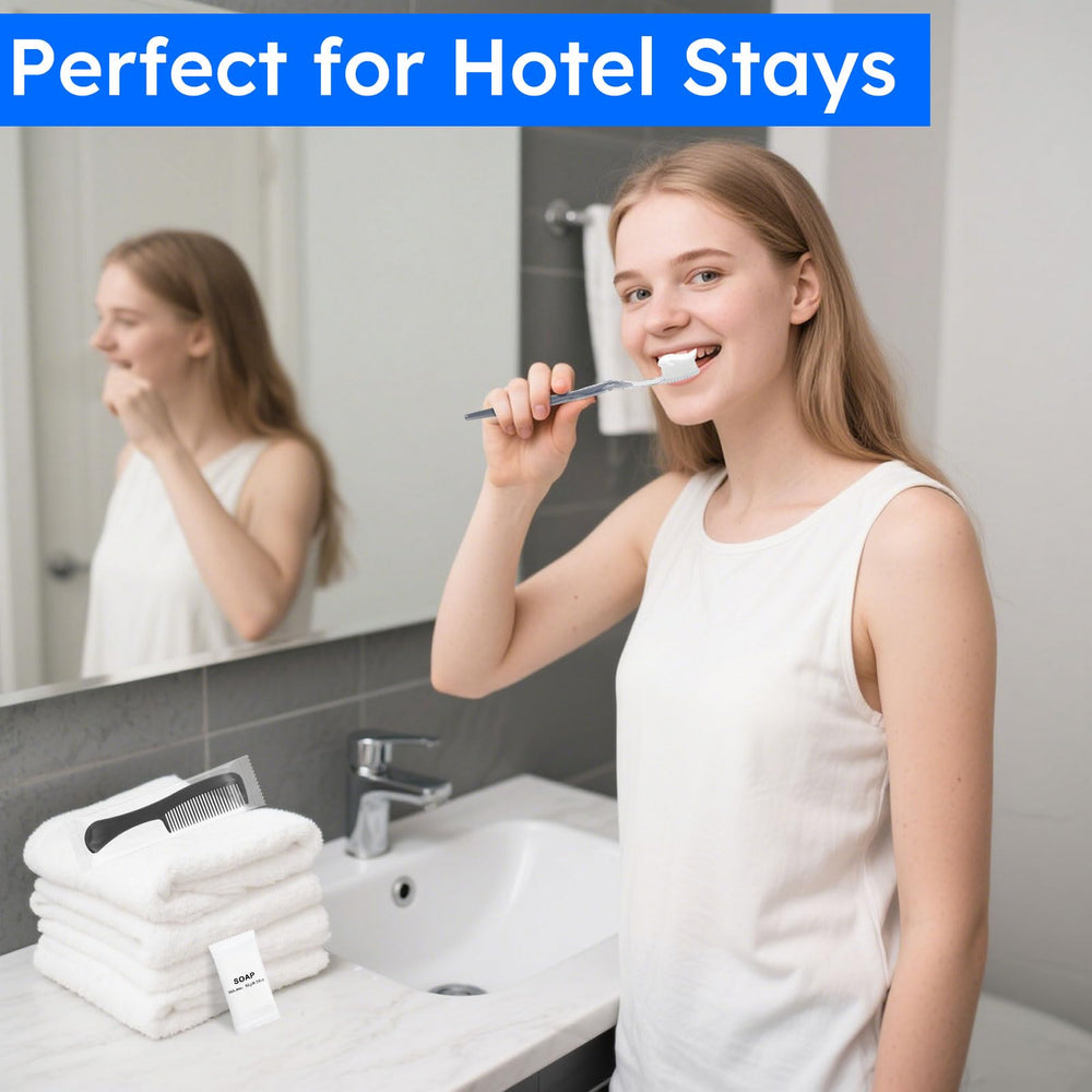Package dimensions 10.2 cm by 21.8 cm for LLHQAMT hotel toothbrush kit