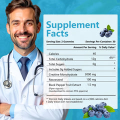 Nutrition facts and ingredients panel for LLQQIT Creatine Gummies