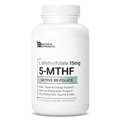 Bottle of L-Methylfolate 15 mg with Methyl B12, D3, NAC, Taurine | 60 capsules