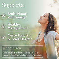 Product packshot showing the L-Methylfolate supplement bottle with 60 capsules