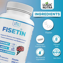 Close-up of fisetin capsules inside the bottle
