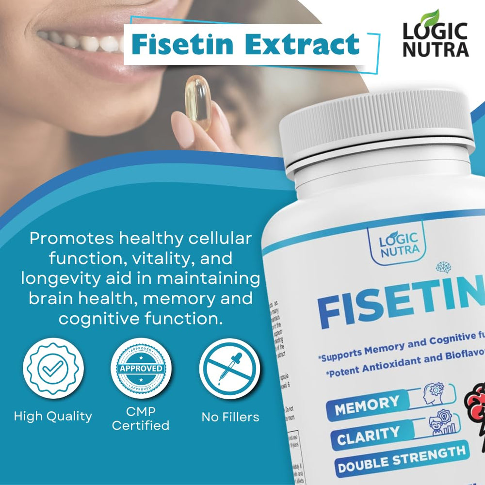 Gluten-free label on Logic Nutra Fisetin Double Strength bottle