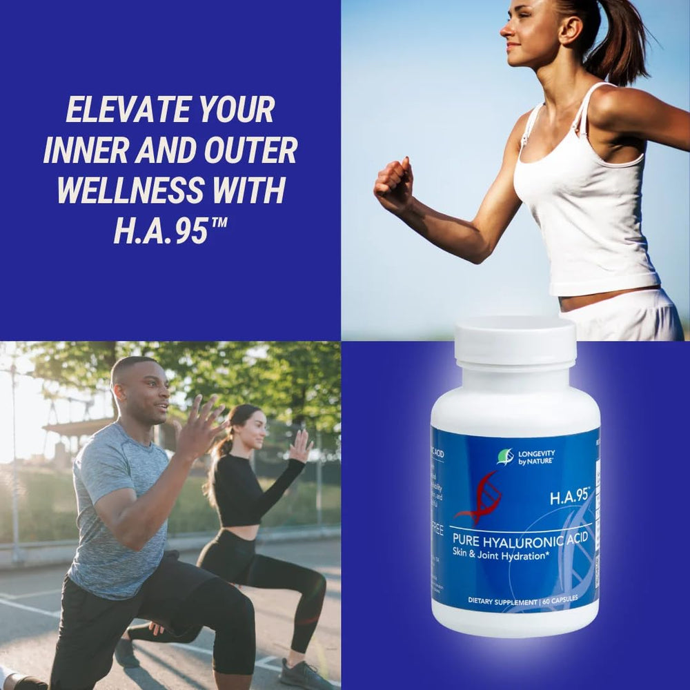 Close-up of hyaluronic acid capsules for Longevity by Nature H.A.95
