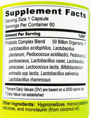 Nutrition/label area highlighting 50 Billion CFU probiotic blend