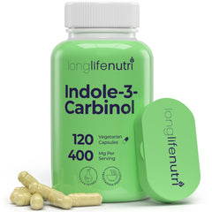 Front label of LongLifeNutri Indole-3-Carbinol bottle