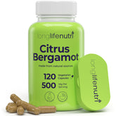 LongLifeNutri Citrus Bergamot Extract 500mg bottle with 120 vegetarian capsules