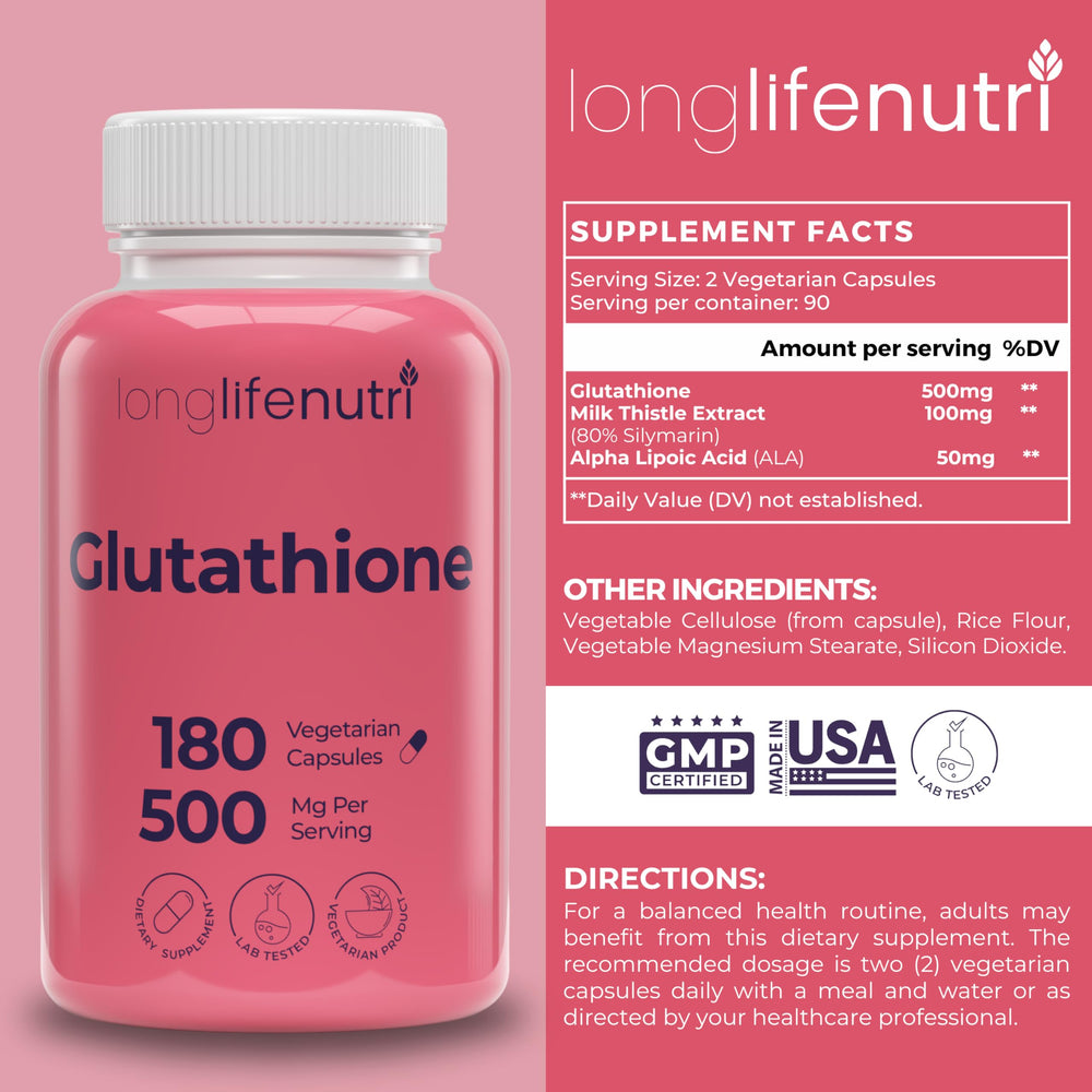 LongLifeNutri Glutathione produced in USA in a GMP-certified facility