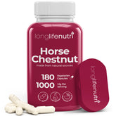 Bottle of LongLifeNutri Horse Chestnut Extract 500mg with 180 vegetarian capsules