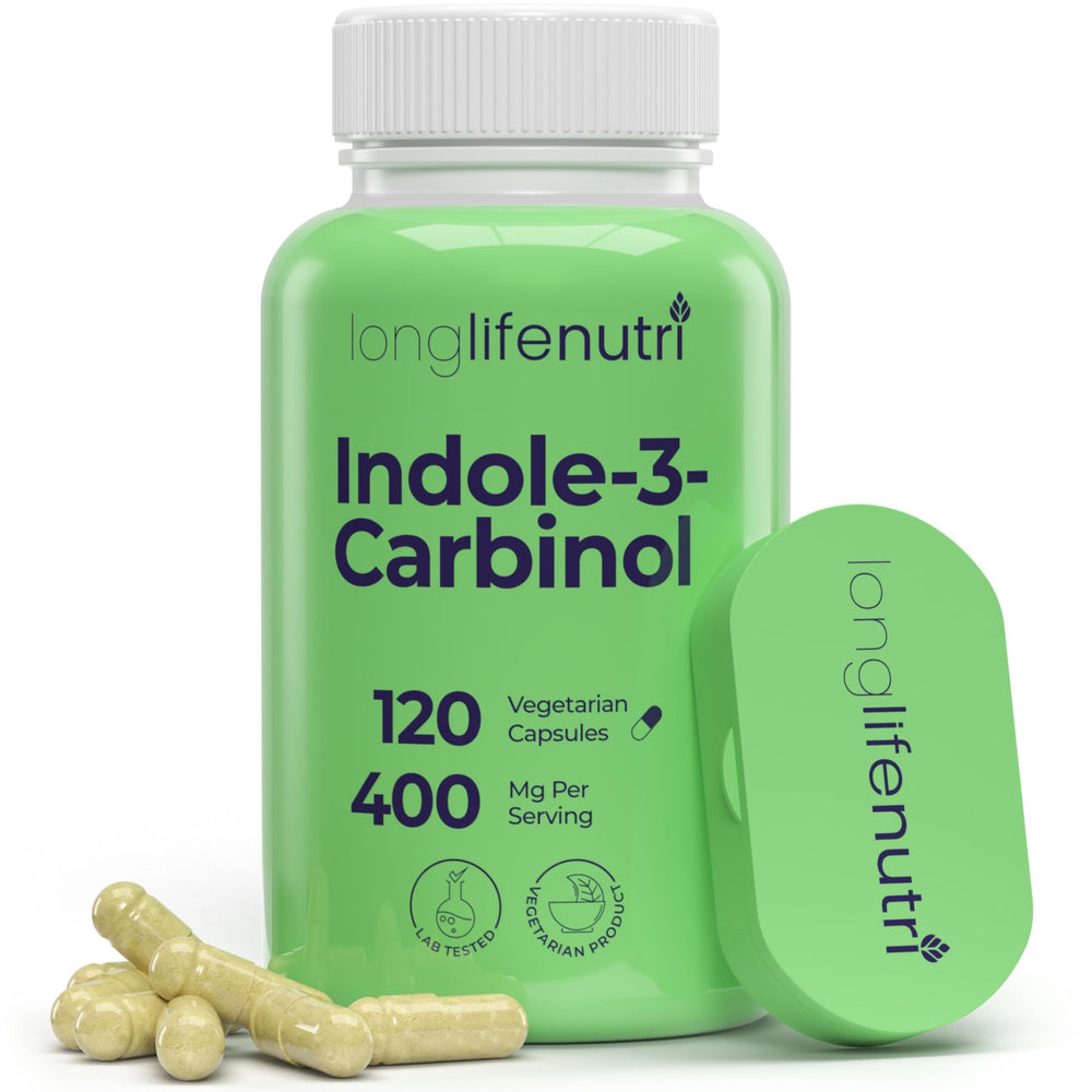Bottle of LongLifeNutri Indole-3-Carbinol 400mg 120 vegetarian capsules