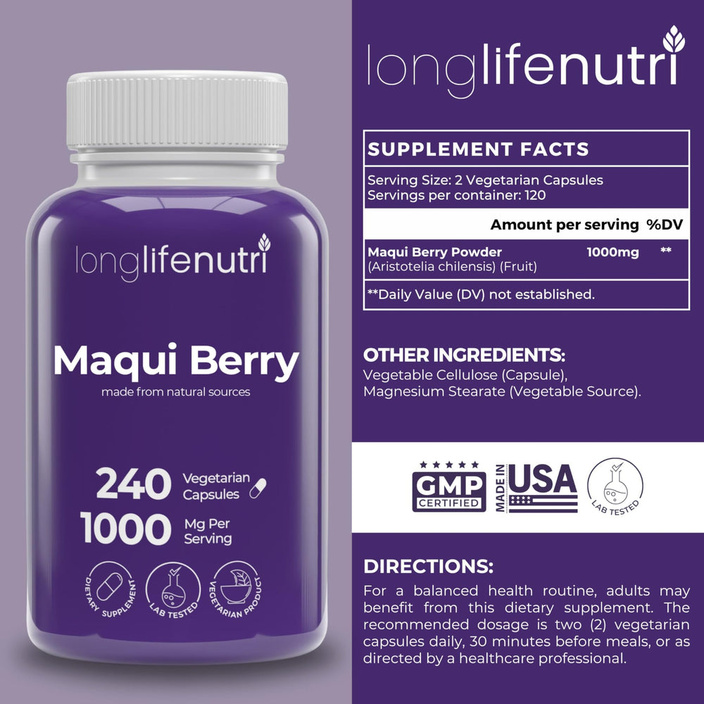 Bottle with Maqui Berry 1000 mg 240-capsule label