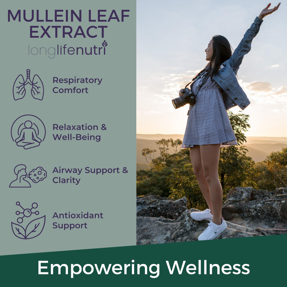 LongLifeNutri Mullein Leaf capsules held in hand